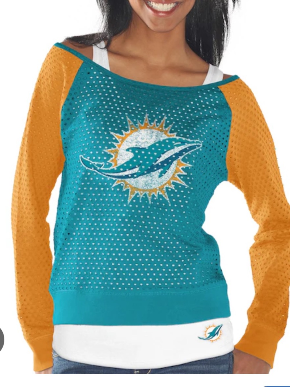 NFL Miami Dolphins mesh Jersey shirt off shoulder large vintage